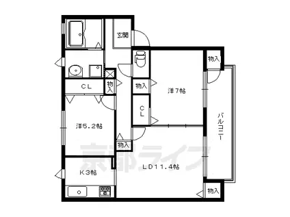 LAKESIDE宝ヶ池(2LDK/1階)の間取り写真
