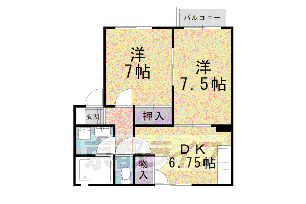 京都市烏丸線 松ケ崎駅(京都) 徒歩4分 2階建 築28年(2DK/1階)の間取り写真