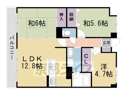 叡山電鉄 元田中駅 徒歩20分 6階建 築33年(3LDK/4階)の間取り写真