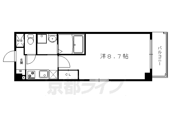 叡山電鉄 一乗寺駅 徒歩10分 6階建 築19年(1K/6階)の間取り写真