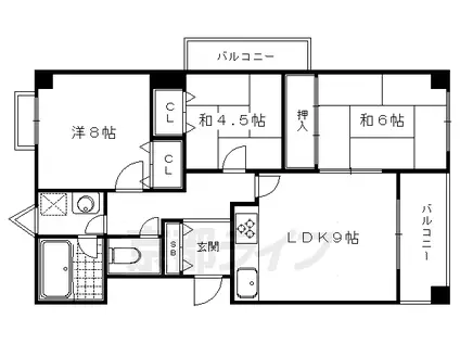 京都市烏丸線 北山駅(京都) 徒歩12分 6階建 築38年(3LDK/4階)の間取り写真