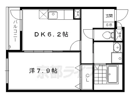 ウィズナスコート宝ヶ池(1DK/2階)の間取り写真