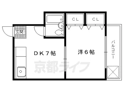ヴィルヌーブ下鴨(1DK/2階)の間取り写真