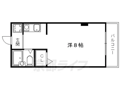 叡山電鉄 元田中駅 徒歩1分 4階建 築33年(1K/3階)の間取り写真