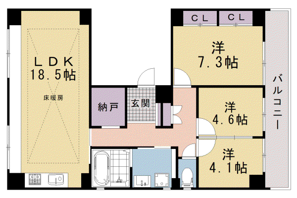 京都市烏丸線 松ケ崎駅(京都) 徒歩3分 5階建 築19年(3LDK/3階)の間取り写真