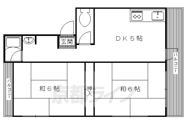 叡山電鉄 茶山・京都芸術大学駅 徒歩7分 4階建 築49年(2DK/2階)の間取り写真