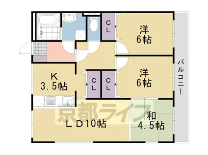 阪急電鉄京都線 大山崎駅 徒歩9分 3階建 築54年(3LDK/2階)の間取り写真