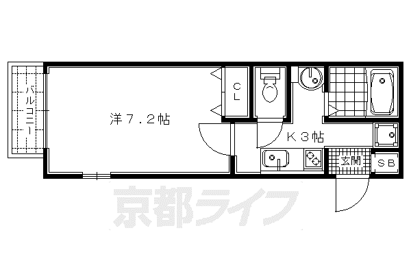 山陰本線 円町駅 徒歩7分 2階建 築21年(1K/2階)の間取り写真