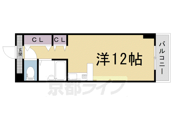 京都市東西線 二条駅 徒歩8分 3階建 築37年(ワンルーム/3階)の間取り写真