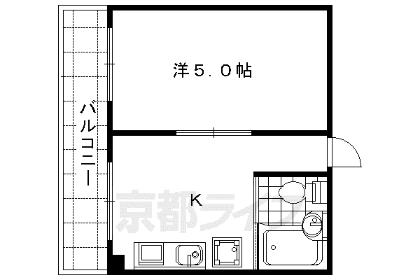 京都市東西線 西大路御池駅 徒歩10分 4階建 築33年(1K/3階)の間取り写真