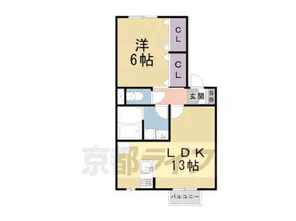 東海道本線 西大路駅 徒歩10分 2階建 築19年(1LDK/1階)の間取り写真