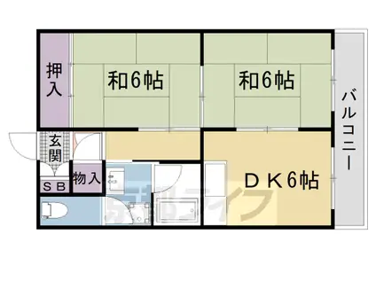 京福嵐山本線 有栖川駅 徒歩4分 5階建 築49年(2DK/3階)の間取り写真