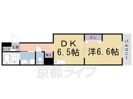 阪急電鉄京都線 西京極駅 徒歩10分 3階建 築4年(1DK/3階)の間取り写真