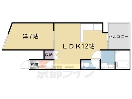 京福嵐山本線 帷子ノ辻駅 徒歩2分 3階建 築54年(1LDK/3階)の間取り写真