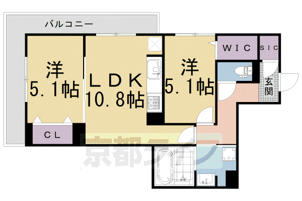山陰本線 丹波口駅 徒歩17分 3階建 築5年(2LDK/3階)の間取り写真