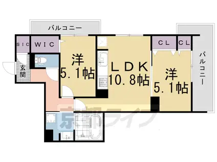 山陰本線 丹波口駅 徒歩17分 3階建 築4年(2LDK/2階)の間取り写真