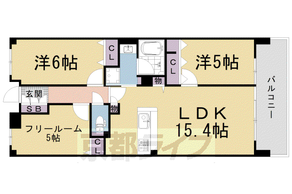 奈良線 ＪＲ小倉駅 徒歩7分 7階建 築5年(2SLDK/2階)の間取り写真