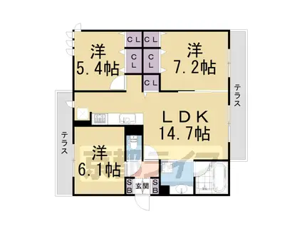 京福嵐山本線 鹿王院駅 徒歩12分 3階建 築4年(3LDK/1階)の間取り写真