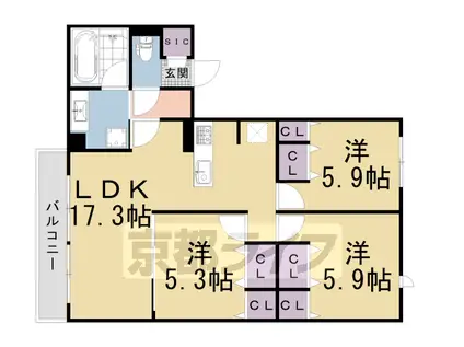 京福嵐山本線 鹿王院駅 徒歩12分 3階建 築4年(3LDK/1階)の間取り写真