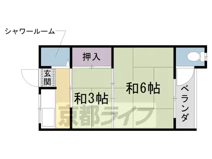 阪急電鉄京都線 西京極駅 徒歩12分 2階建 築69年(2K/1階)の間取り写真