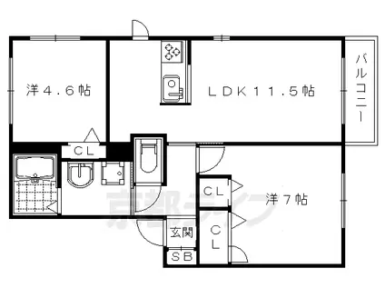 阪急電鉄京都線 西京極駅 徒歩10分 2階建 築21年(2LDK/2階)の間取り写真