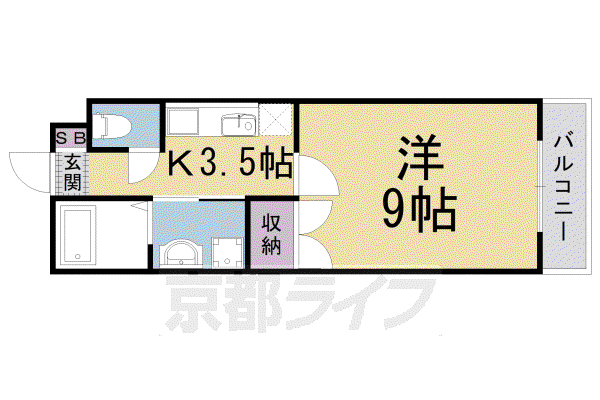 山陰本線 円町駅 徒歩3分 3階建 築19年(1K/1階)の間取り写真