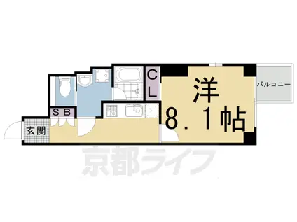 山陰本線 二条駅 徒歩5分 11階建 築19年(1K/4階)の間取り写真