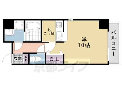 京都市東西線 西大路御池駅 徒歩5分 6階建 築18年(1K/2階)の間取り写真