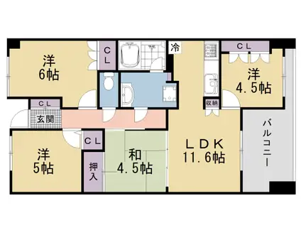 京都市東西線 西大路御池駅 徒歩1分 11階建 築19年(4LDK/4階)の間取り写真