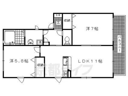 ドミール嵯峨野(2LDK/2階)の間取り写真