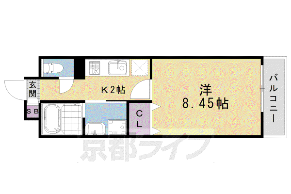 山陰本線 二条駅 徒歩1分 8階建 築21年(1K/8階)の間取り写真