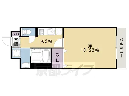 山陰本線 二条駅 徒歩1分 8階建 築21年(1K/8階)の間取り写真