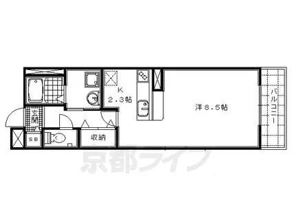 山陰本線 円町駅 徒歩3分 3階建 築18年(ワンルーム/1階)の間取り写真