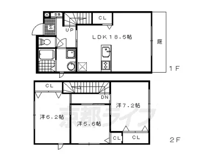 山陰本線 嵯峨嵐山駅 徒歩5分 2階建 築19年(3LDK/1階)の間取り写真