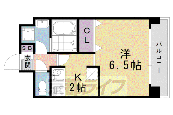 山陰本線 二条駅 徒歩5分 4階建 築18年(1K/3階)の間取り写真
