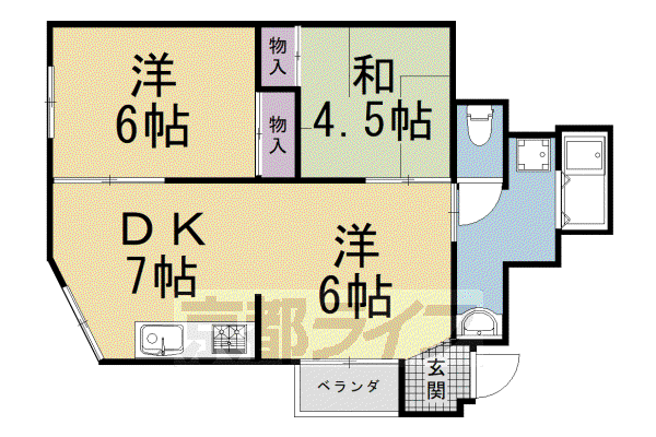 京都市東西線 西大路御池駅 徒歩2分 6階建 築47年(3DK/3階)の間取り写真