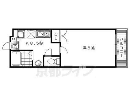 京福北野線 龍安寺駅 徒歩5分 2階建 築22年(1K/2階)の間取り写真