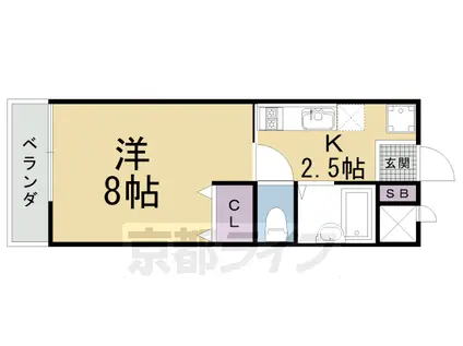 山陰本線 太秦駅(ＪＲ) 徒歩5分 2階建 築18年(1K/1階)の間取り写真