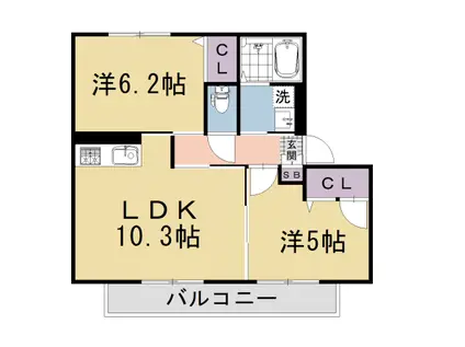 山陰本線 太秦駅(ＪＲ) 徒歩18分 2階建 築17年(2LDK/2階)の間取り写真