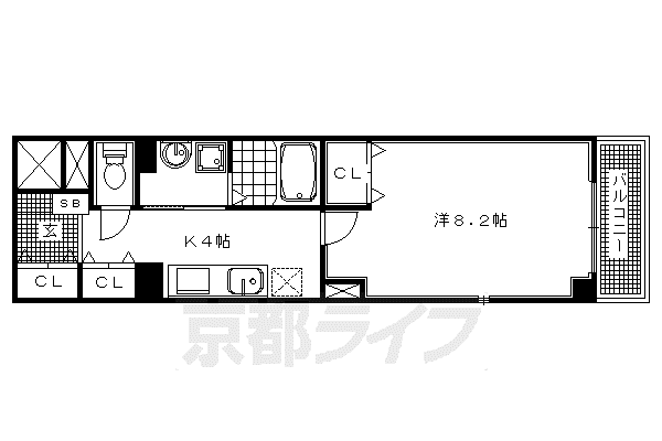 山陰本線 円町駅 徒歩5分 3階建 築18年(1K/2階)の間取り写真