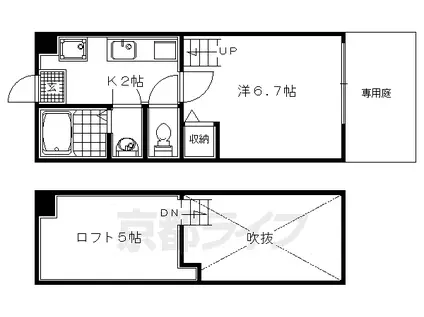 阪急電鉄京都線 大宮駅(京都) 徒歩9分 3階建 築17年(1K/2階)の間取り写真