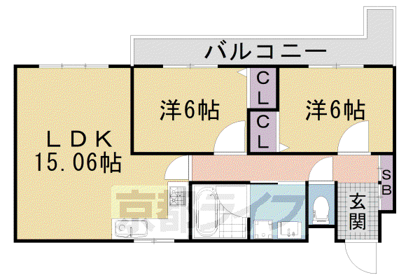 山陰本線 太秦駅(ＪＲ) 徒歩7分 3階建 築18年(2LDK/1階)の間取り写真