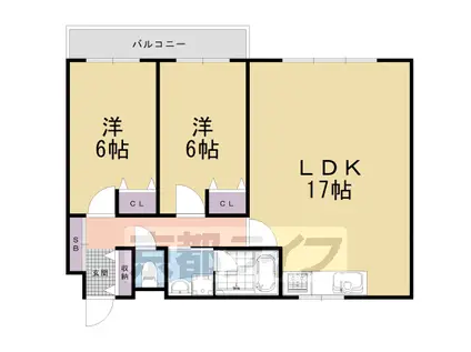 山陰本線 太秦駅(ＪＲ) 徒歩7分 3階建 築18年(2LDK/3階)の間取り写真