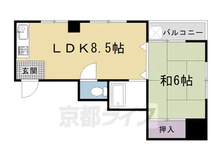 京都市東西線 太秦天神川駅 徒歩20分 4階建 築37年(1LDK/2階)の間取り写真