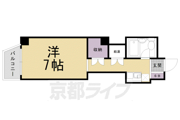 山陰本線 円町駅 徒歩5分 9階建 築55年(1K/3階)の間取り写真
