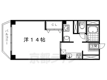山陰本線 円町駅 徒歩5分 9階建 築54年(1K/7階)の間取り写真