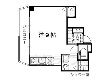 山陰本線 円町駅 徒歩5分 9階建 築54年(ワンルーム/9階)の間取り写真