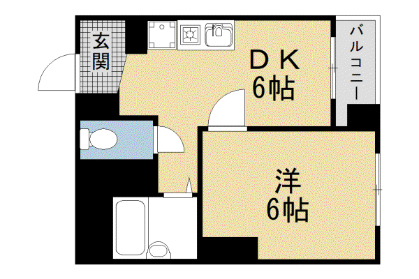 山陰本線 円町駅 徒歩5分 9階建 築55年(1DK/6階)の間取り写真