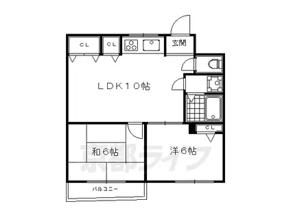 山陰本線 二条駅 徒歩7分 7階建 築55年(2LDK/7階)の間取り写真