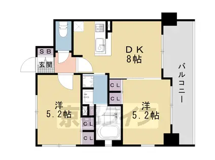 東海道本線 西大路駅 徒歩9分 7階建 築16年(2LDK/2階)の間取り写真